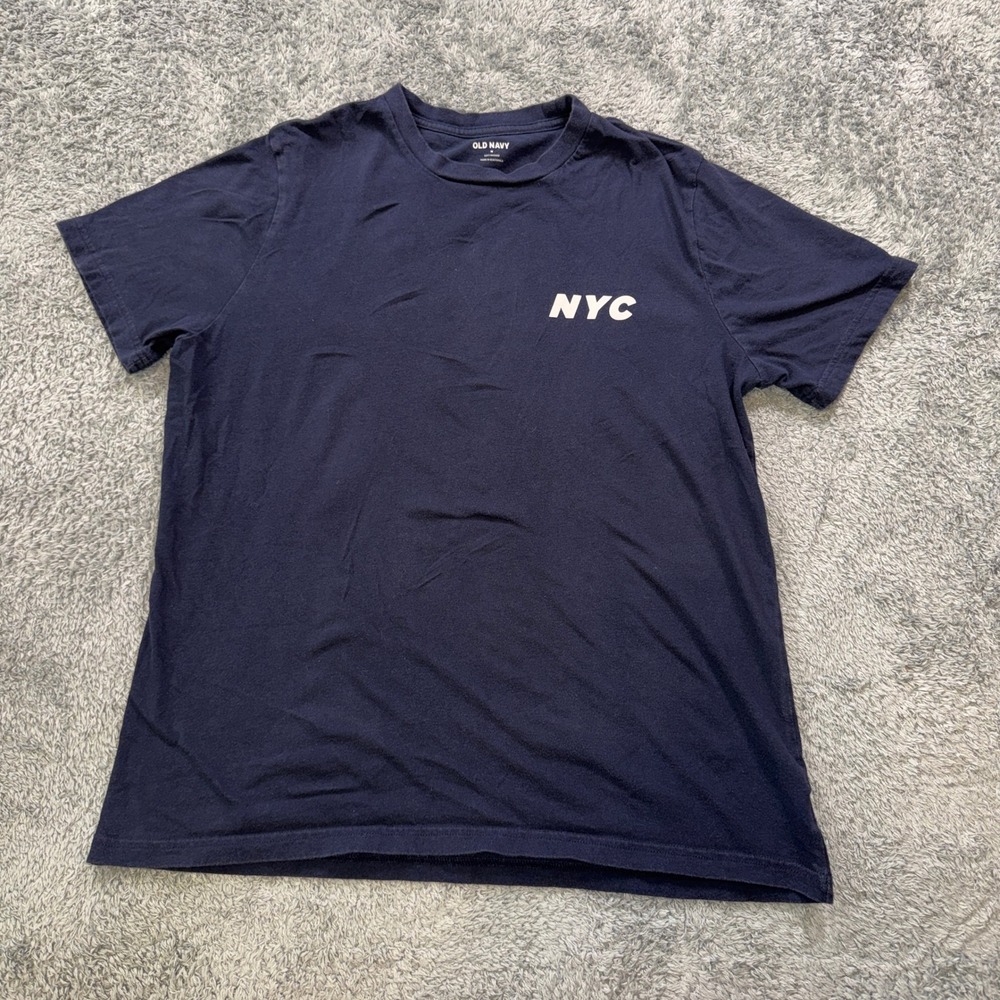 Old Navy Mens NYC Graphic T Shirt Medium Navy Blue Soft Washed Cotton